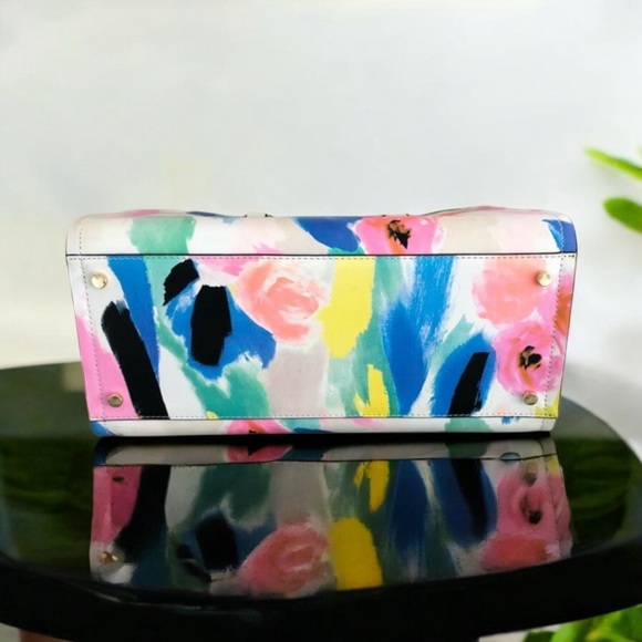 RARE Kate Spade Watercolor Abstract Floral Design 100% leather Tote Bag - Picture 3 of 16